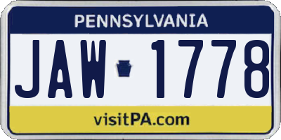 PA license plate JAW1778