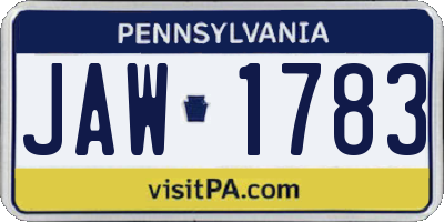 PA license plate JAW1783