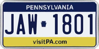 PA license plate JAW1801