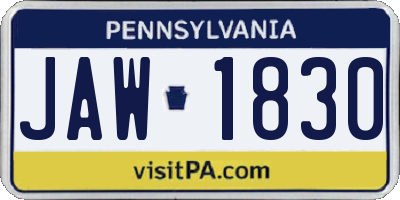 PA license plate JAW1830