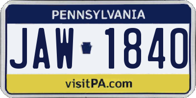 PA license plate JAW1840