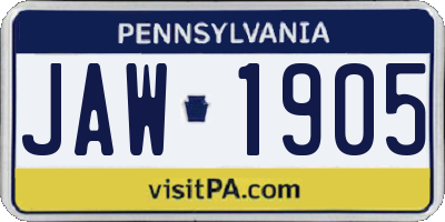 PA license plate JAW1905