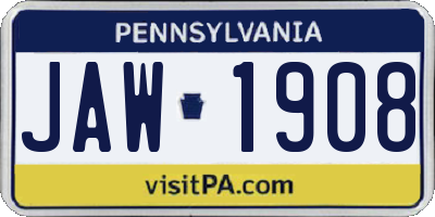 PA license plate JAW1908