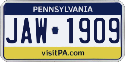 PA license plate JAW1909