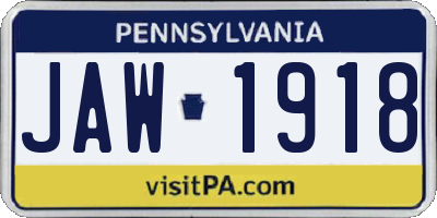 PA license plate JAW1918