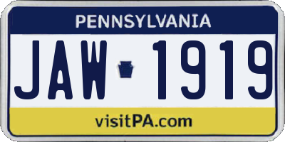 PA license plate JAW1919