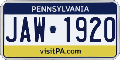 PA license plate JAW1920