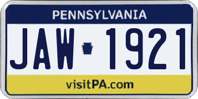 PA license plate JAW1921