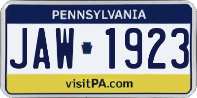 PA license plate JAW1923