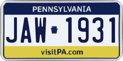 PA license plate JAW1931