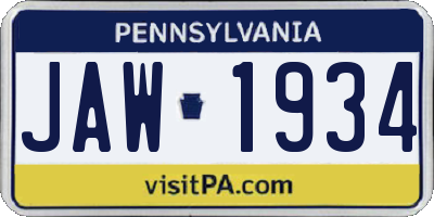 PA license plate JAW1934