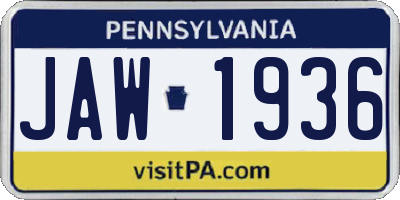 PA license plate JAW1936