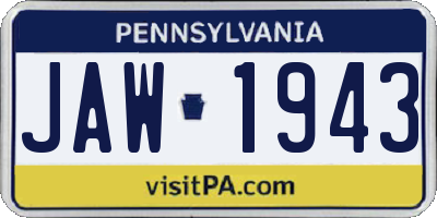 PA license plate JAW1943