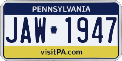 PA license plate JAW1947