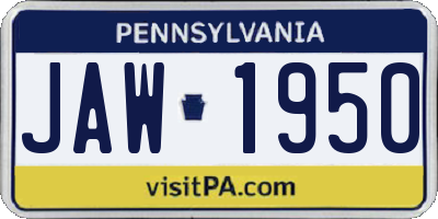 PA license plate JAW1950