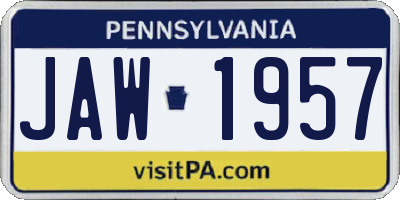 PA license plate JAW1957