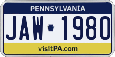 PA license plate JAW1980