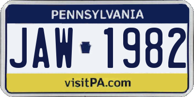 PA license plate JAW1982