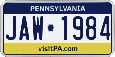 PA license plate JAW1984