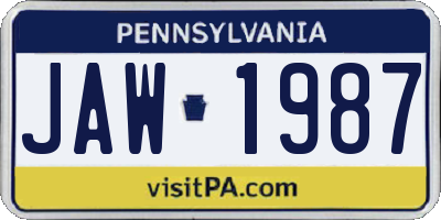 PA license plate JAW1987