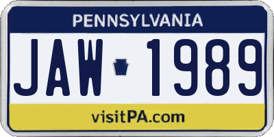 PA license plate JAW1989