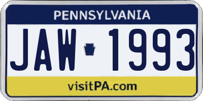 PA license plate JAW1993
