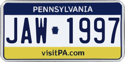 PA license plate JAW1997