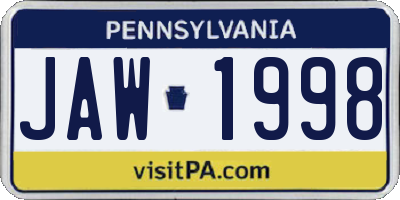 PA license plate JAW1998