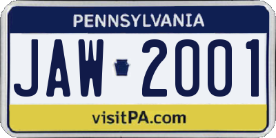 PA license plate JAW2001