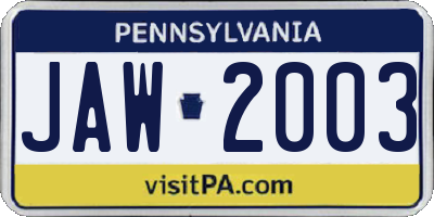PA license plate JAW2003