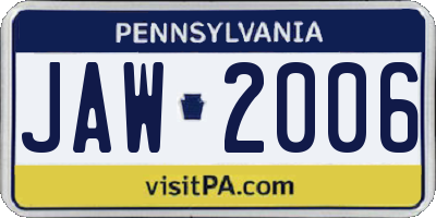 PA license plate JAW2006