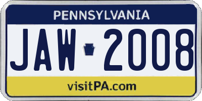 PA license plate JAW2008