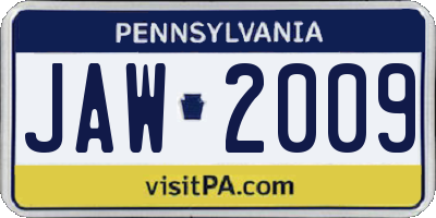 PA license plate JAW2009