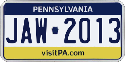 PA license plate JAW2013