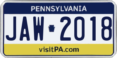 PA license plate JAW2018