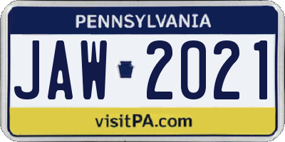 PA license plate JAW2021