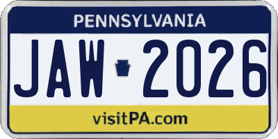 PA license plate JAW2026