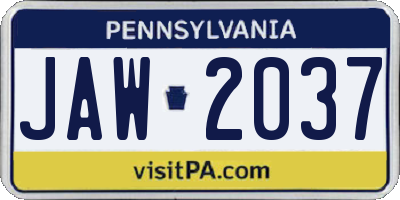 PA license plate JAW2037
