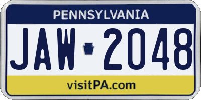 PA license plate JAW2048