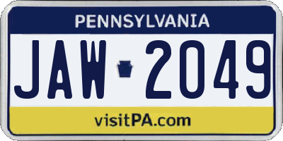 PA license plate JAW2049