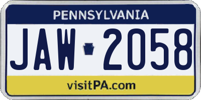 PA license plate JAW2058