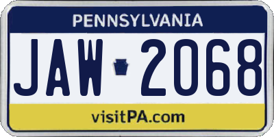 PA license plate JAW2068