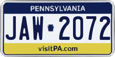 PA license plate JAW2072
