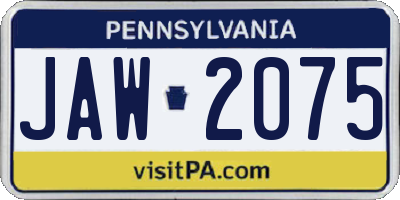 PA license plate JAW2075