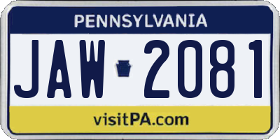 PA license plate JAW2081