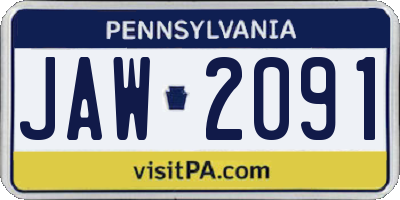 PA license plate JAW2091