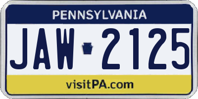 PA license plate JAW2125