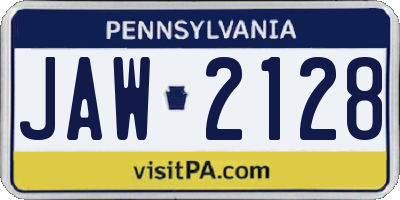PA license plate JAW2128
