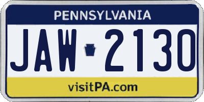 PA license plate JAW2130