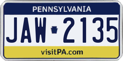 PA license plate JAW2135